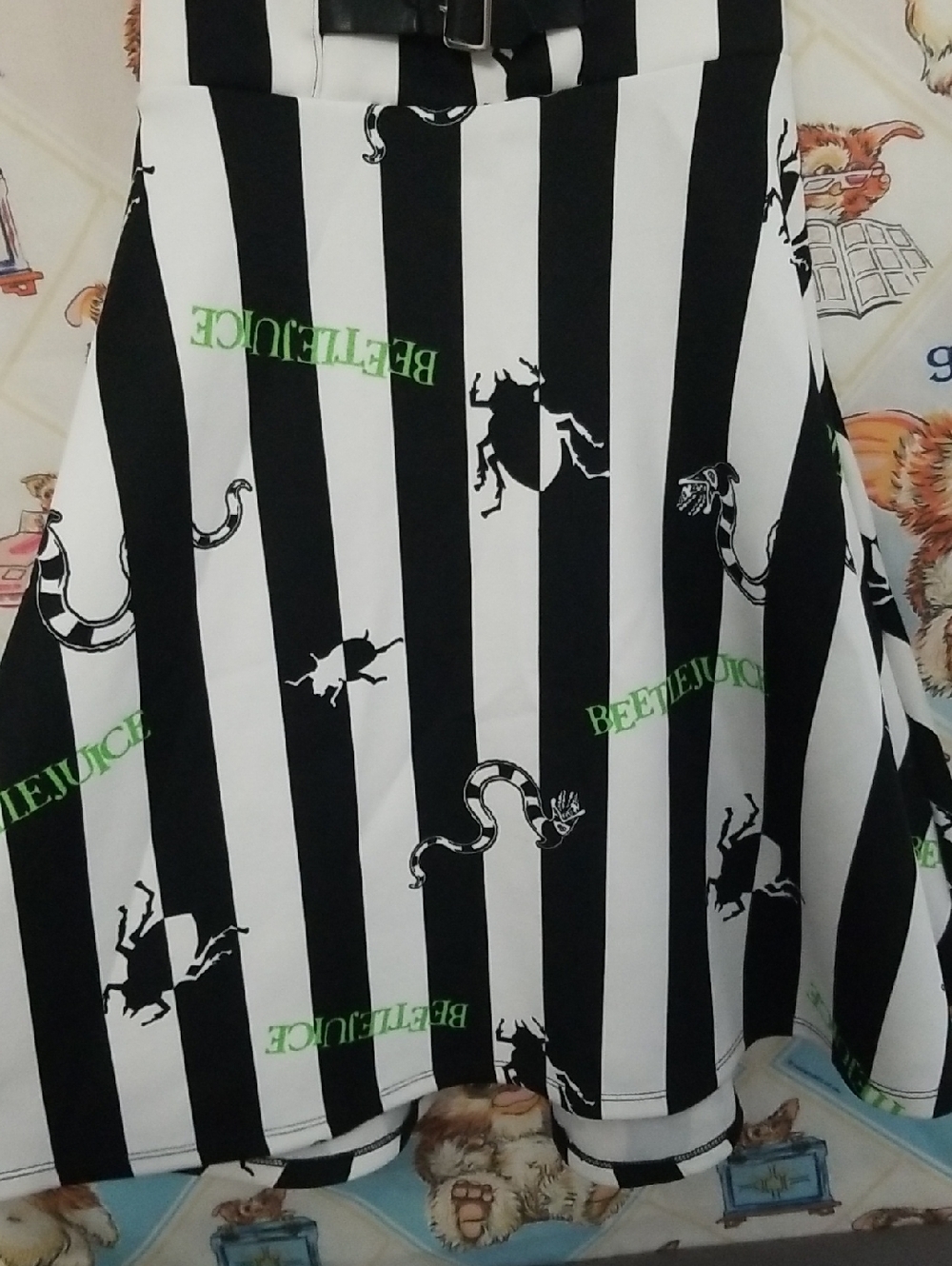 Beetlejuice Black & White Stripe Skater Suspender Dress Skirt Size Small - Picture 3 of 5